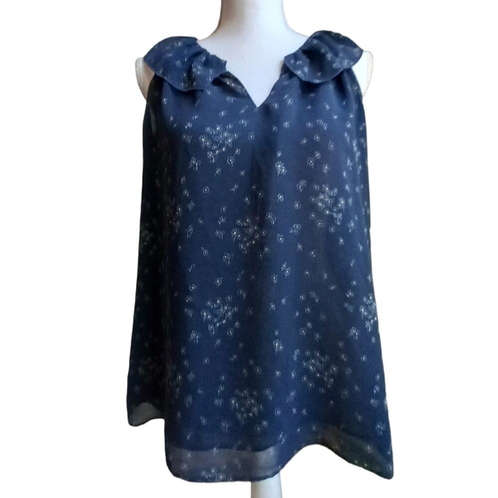 CAbi Navy Blue Sleeveless Blouse